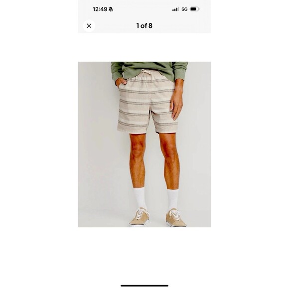 Old Navy Linen Striped Jogger Shorts Tan Brown Size M Elastic‎ Waist High Rise - Picture 1 of 14